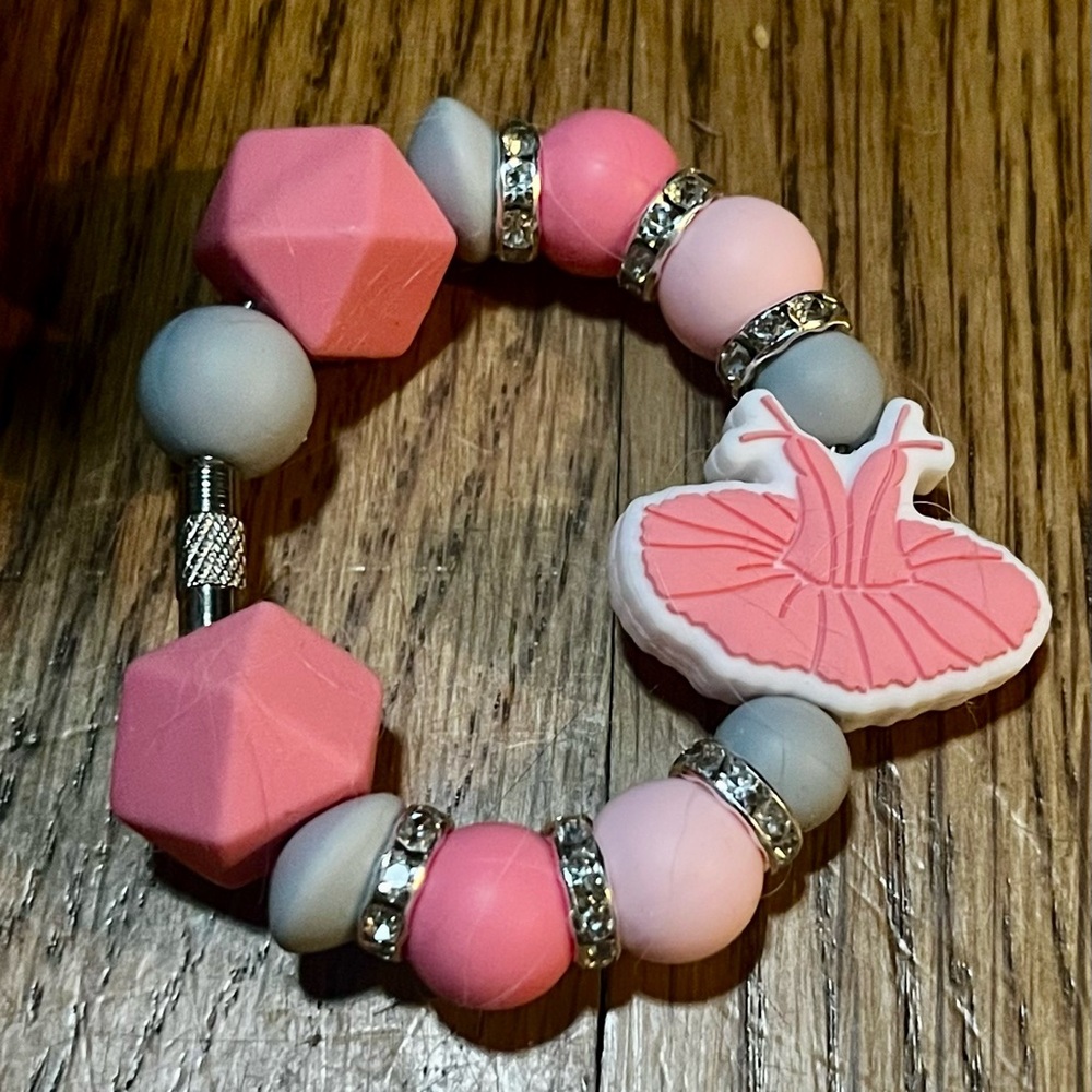 Handmade New Ballet Ballerina pink gymnastics Beaded Tumbler cup charm Bracelet